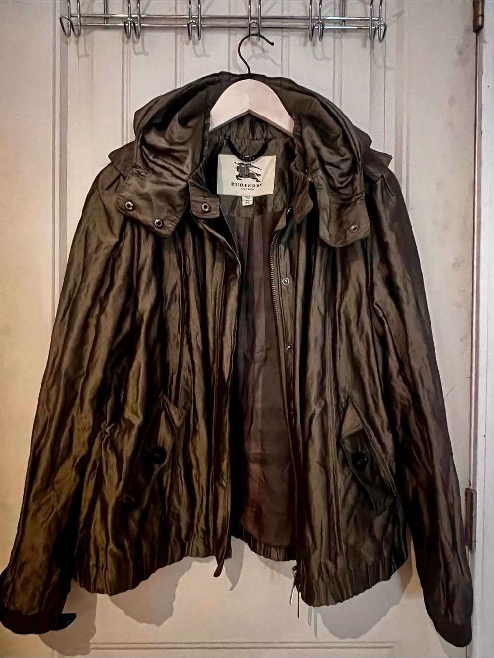 Burberry olive metallic rain parka windbreaker!